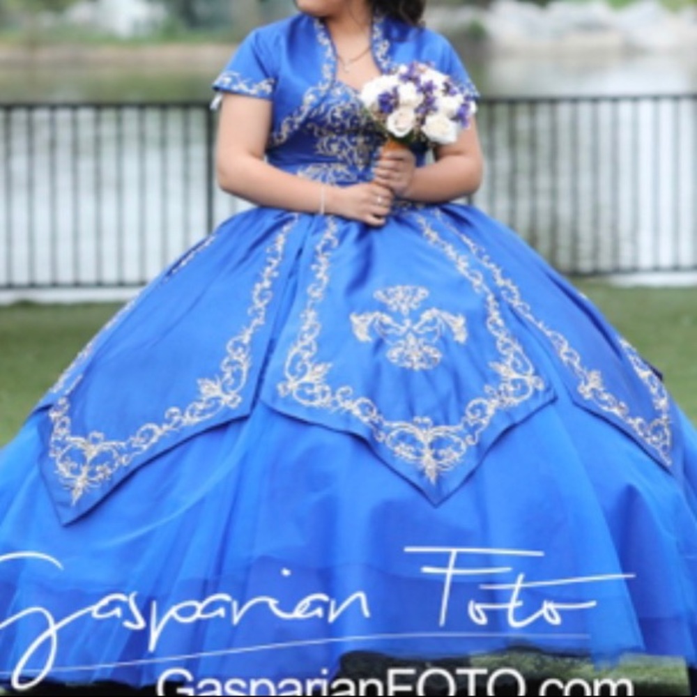Quinceañera Dress- Royal Blue/Gold Embroidery